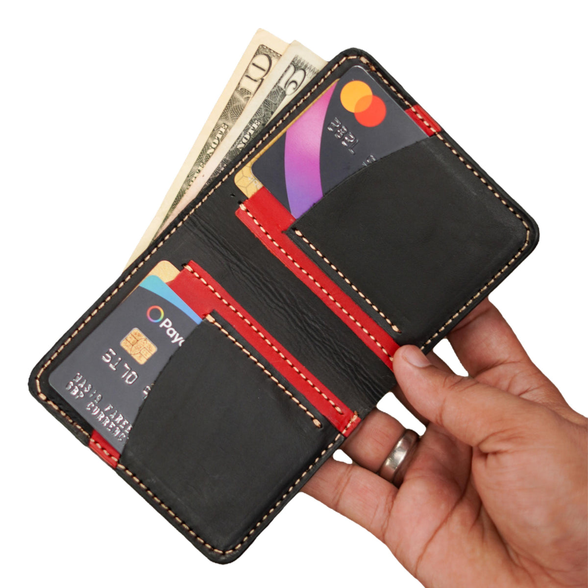 Handmade Bifold Wallet in Pure Black Leather – Stylish & Durable