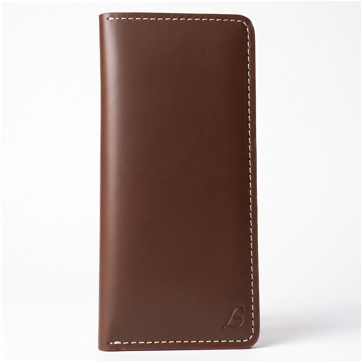 Handmade Full Grain Brown Leather Bifold Long Wallet: Slim Minimalist Design