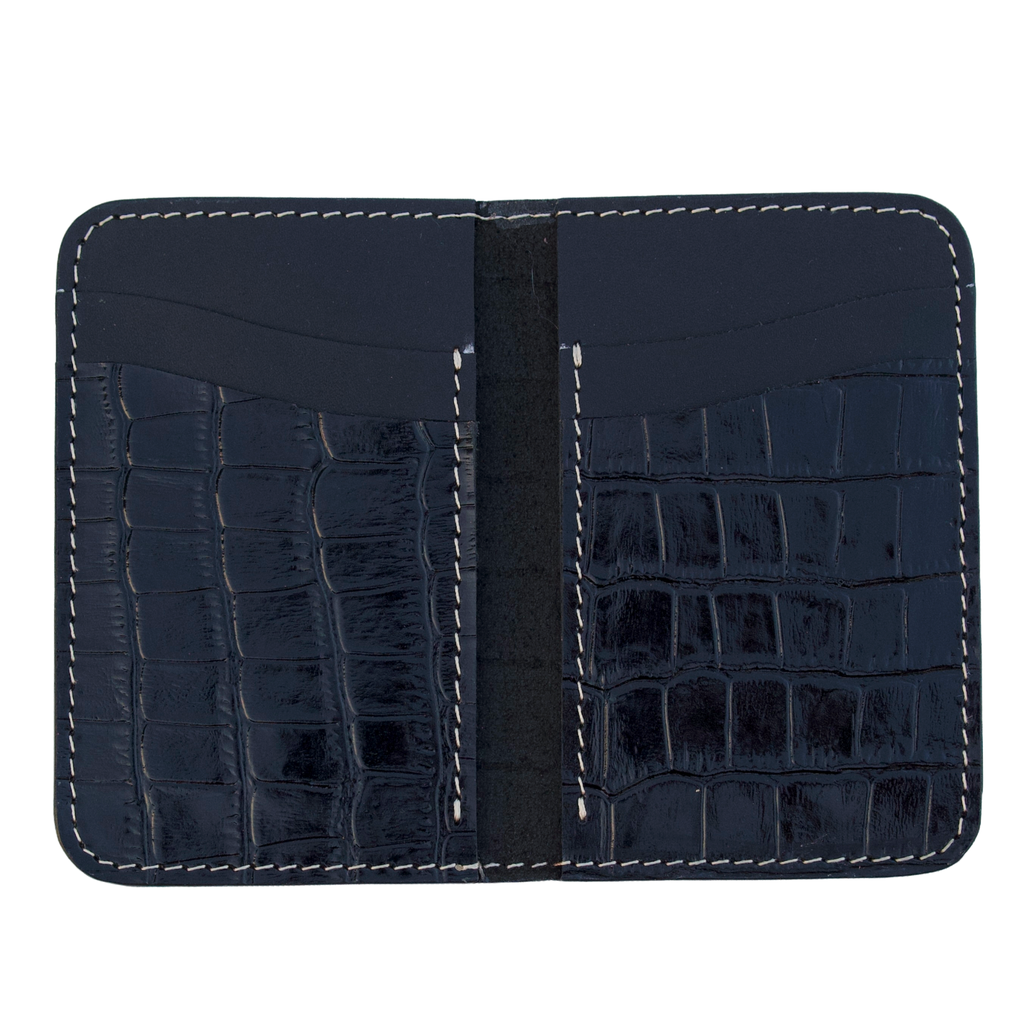 Handmade Full Grain Leather Bifold Wallet: Slim Vertical Alligator Design