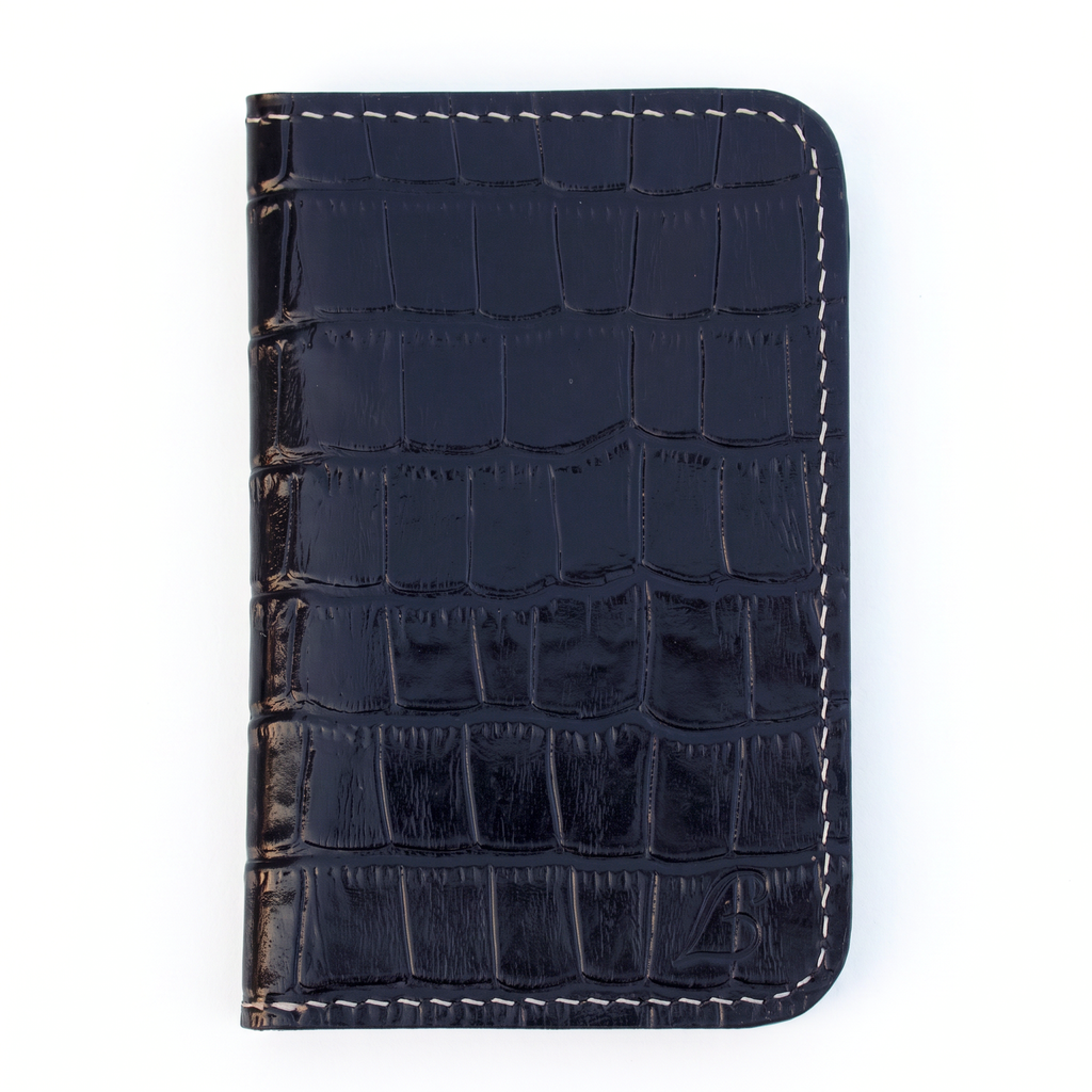 Handmade Full Grain Leather Bifold Wallet: Slim Vertical Alligator Design