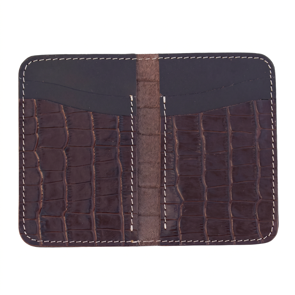 Handmade Full Grain Leather Bifold Wallet: Slim Vertical Alligator Design