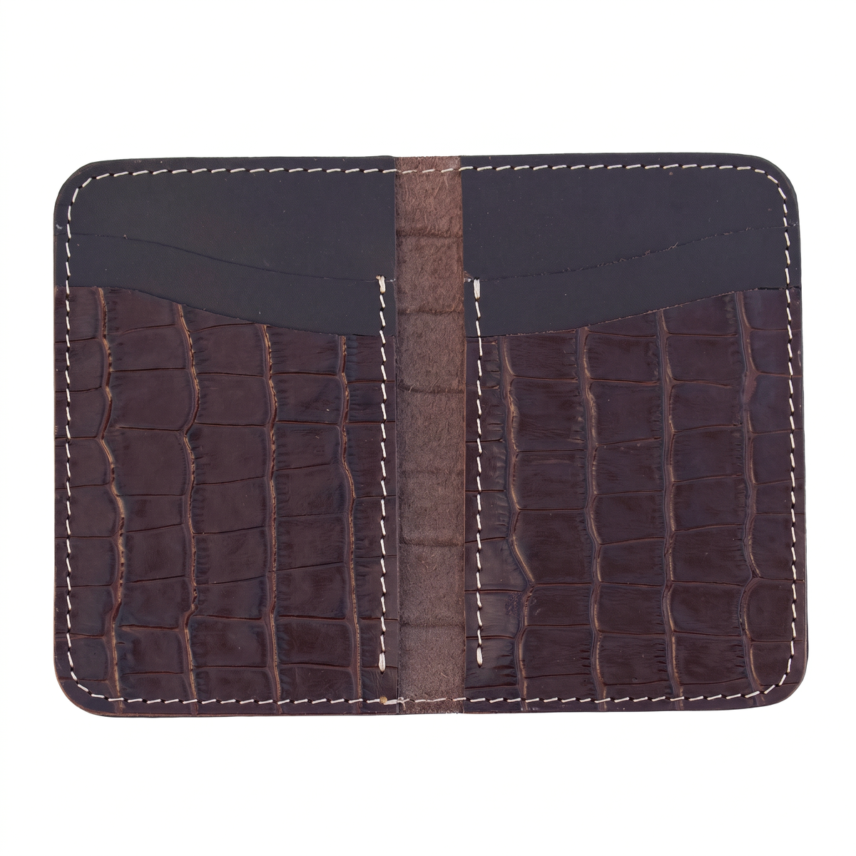 Handmade Full Grain Leather Bifold Wallet: Slim Vertical Alligator Design