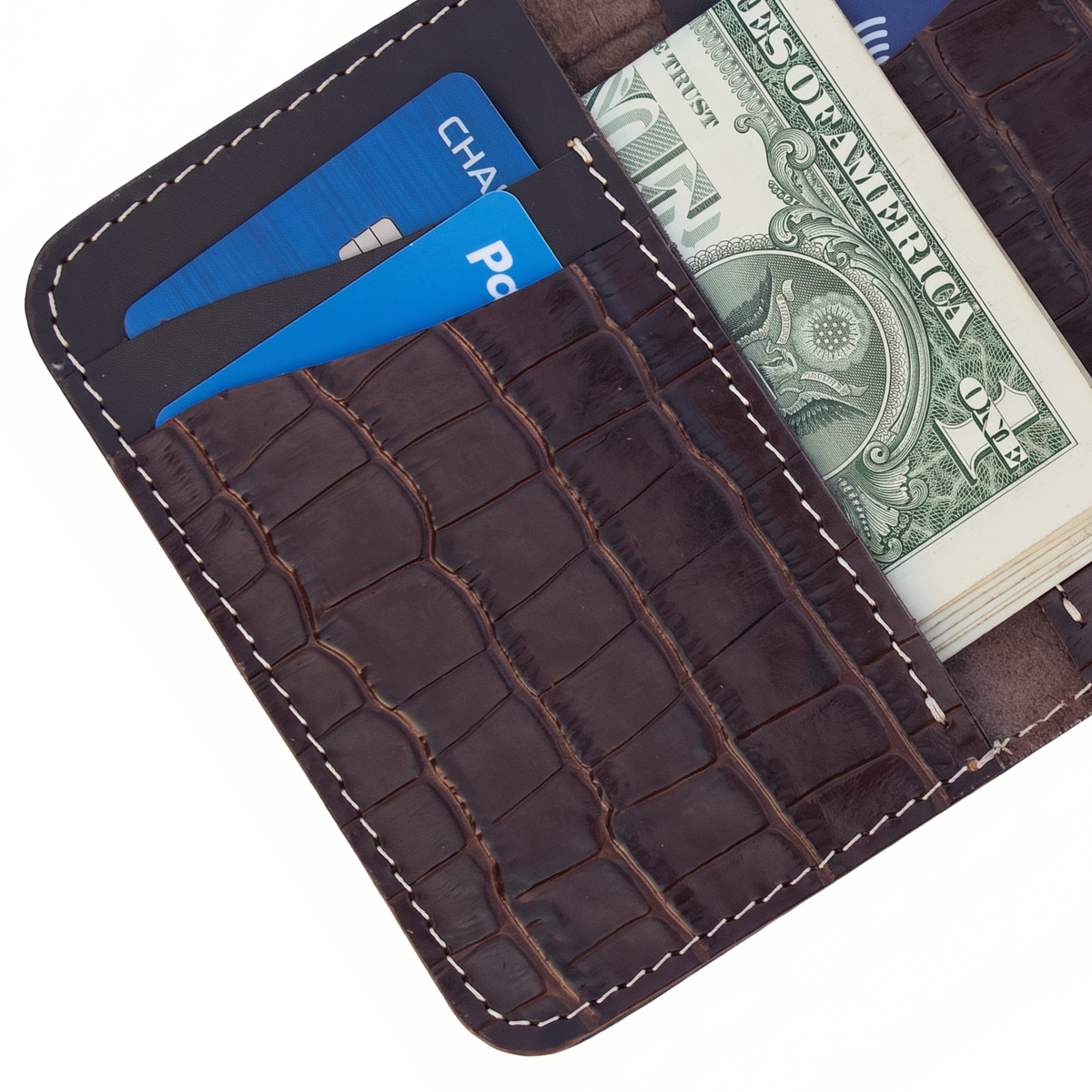 Handmade Full Grain Leather Bifold Wallet: Slim Vertical Alligator Design