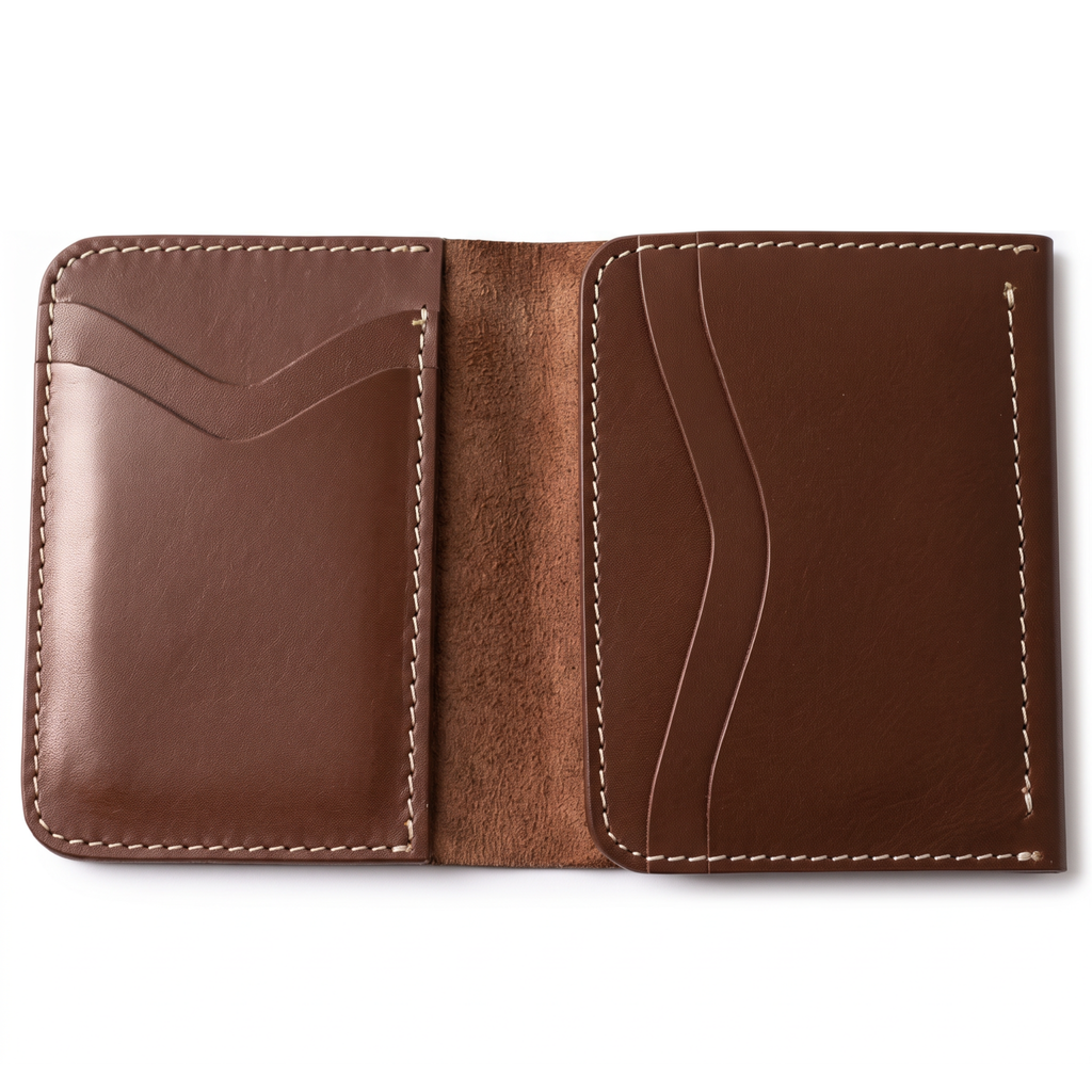 Handmade Full Grain Leather Bifold Wallet: Slim, Compact, Big Cash Pocket, Brown