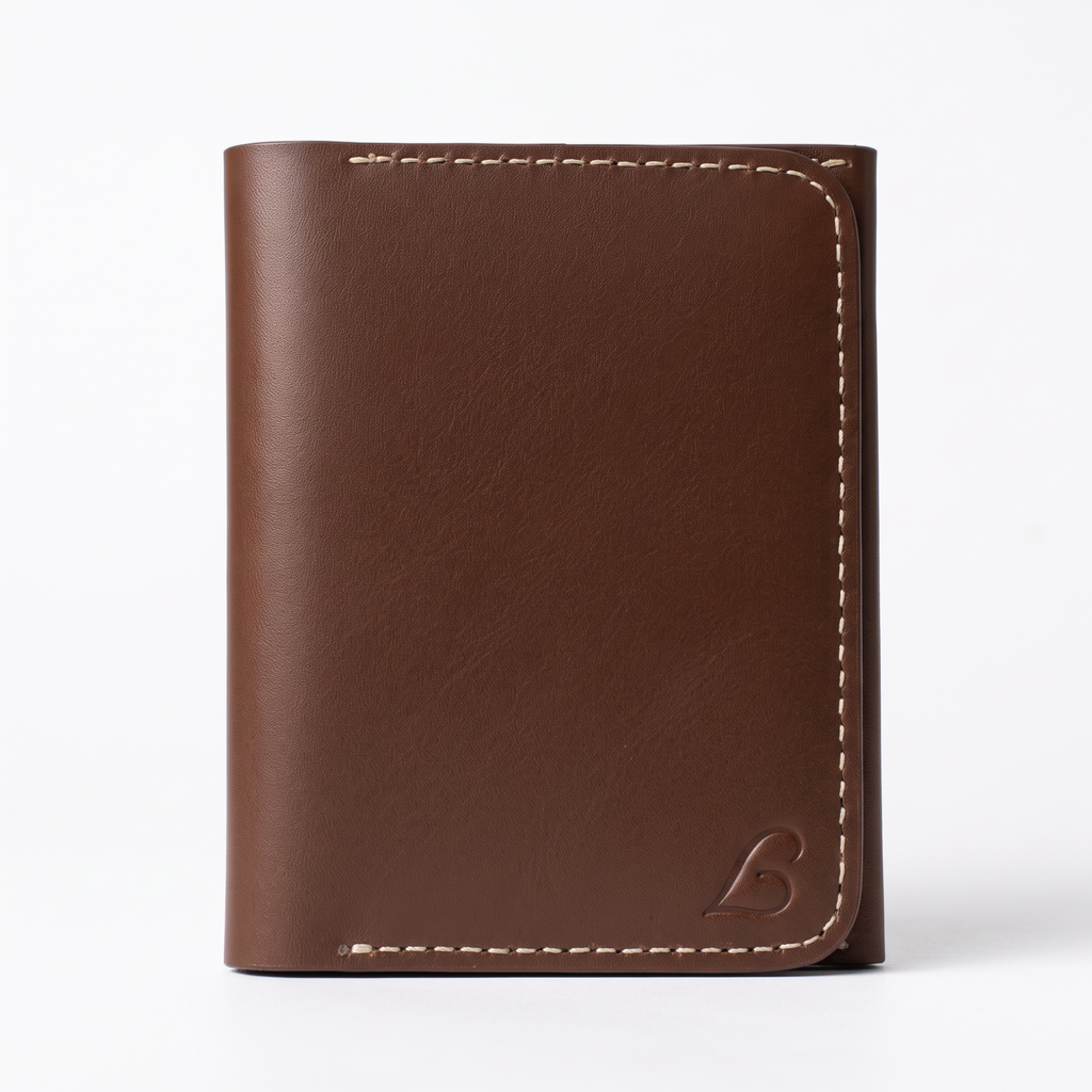 Handmade Full Grain Leather Bifold Wallet: Slim, Compact, Big Cash Pocket, Brown