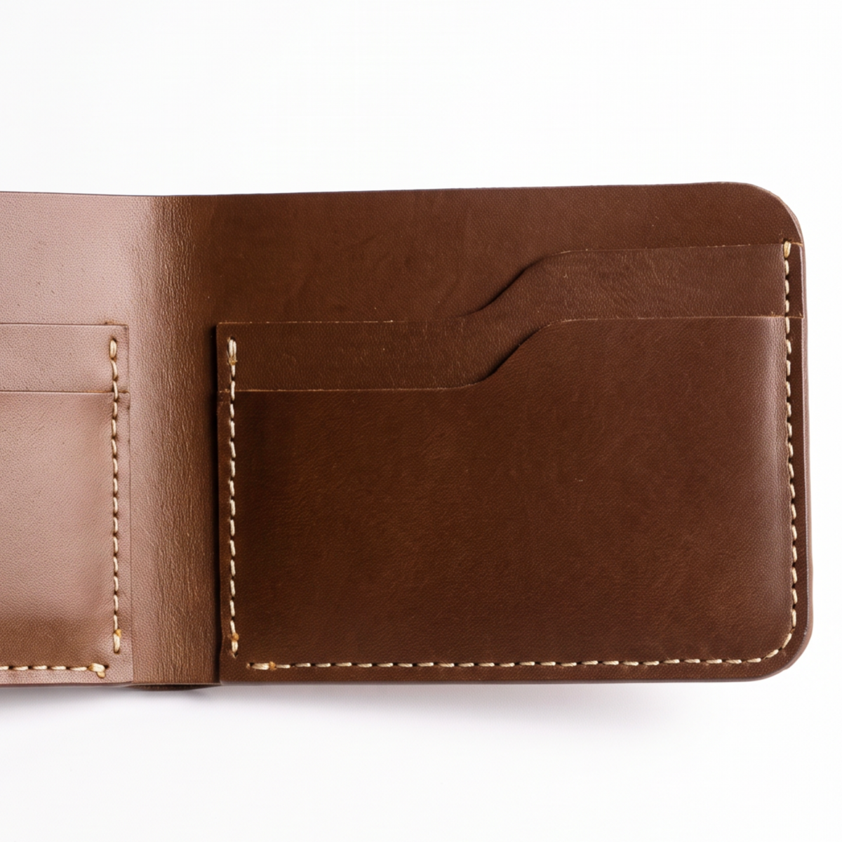 Handmade Brown Full Grain Leather Bifold Wallet - Slim Minimalist Design