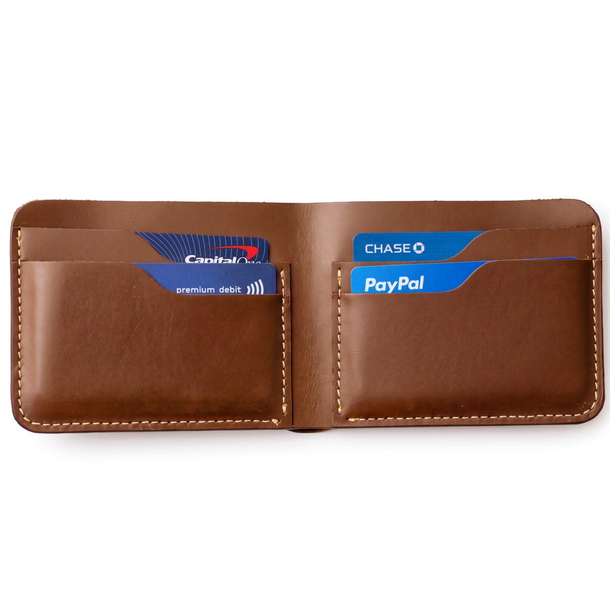 Handmade Brown Full Grain Leather Bifold Wallet - Slim Minimalist Design