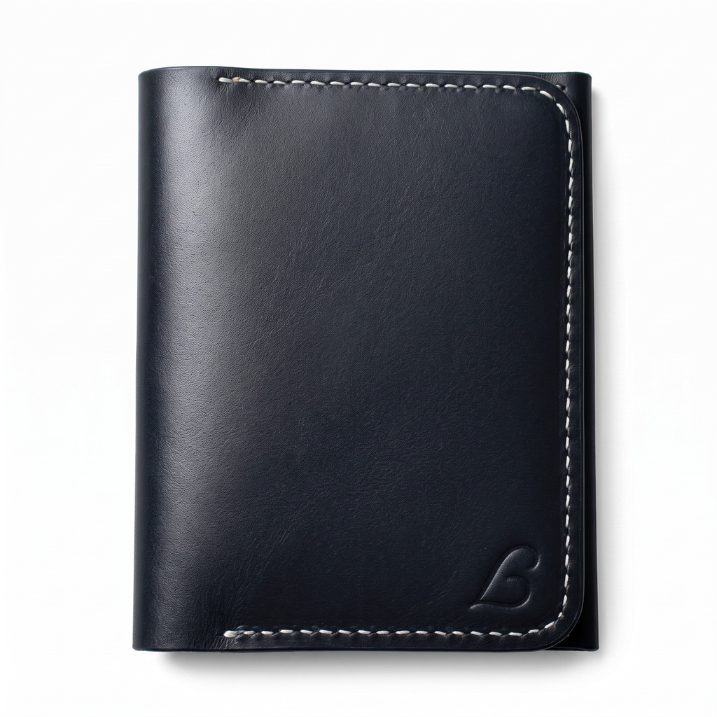 Handmade Full Grain Black Leather Bifold Wallet, Big Cash Pocket, Slim Minimalist Design