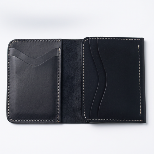 Handmade Full Grain Black Leather Bifold Wallet, Big Cash Pocket, Slim Minimalist Design