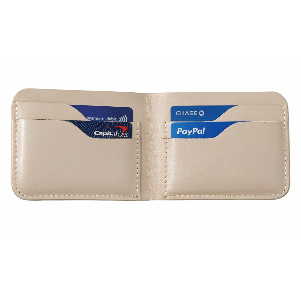 Handmade Natural Full Grain Leather Bifold Wallet - Slim Minimalist Design Beige Colour