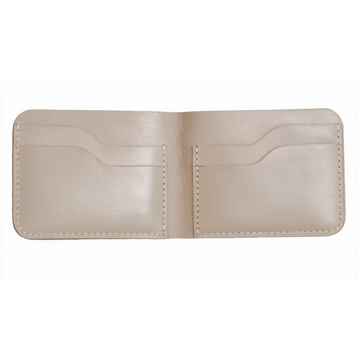 Handmade Natural Full Grain Leather Bifold Wallet - Slim Minimalist Design Beige Colour
