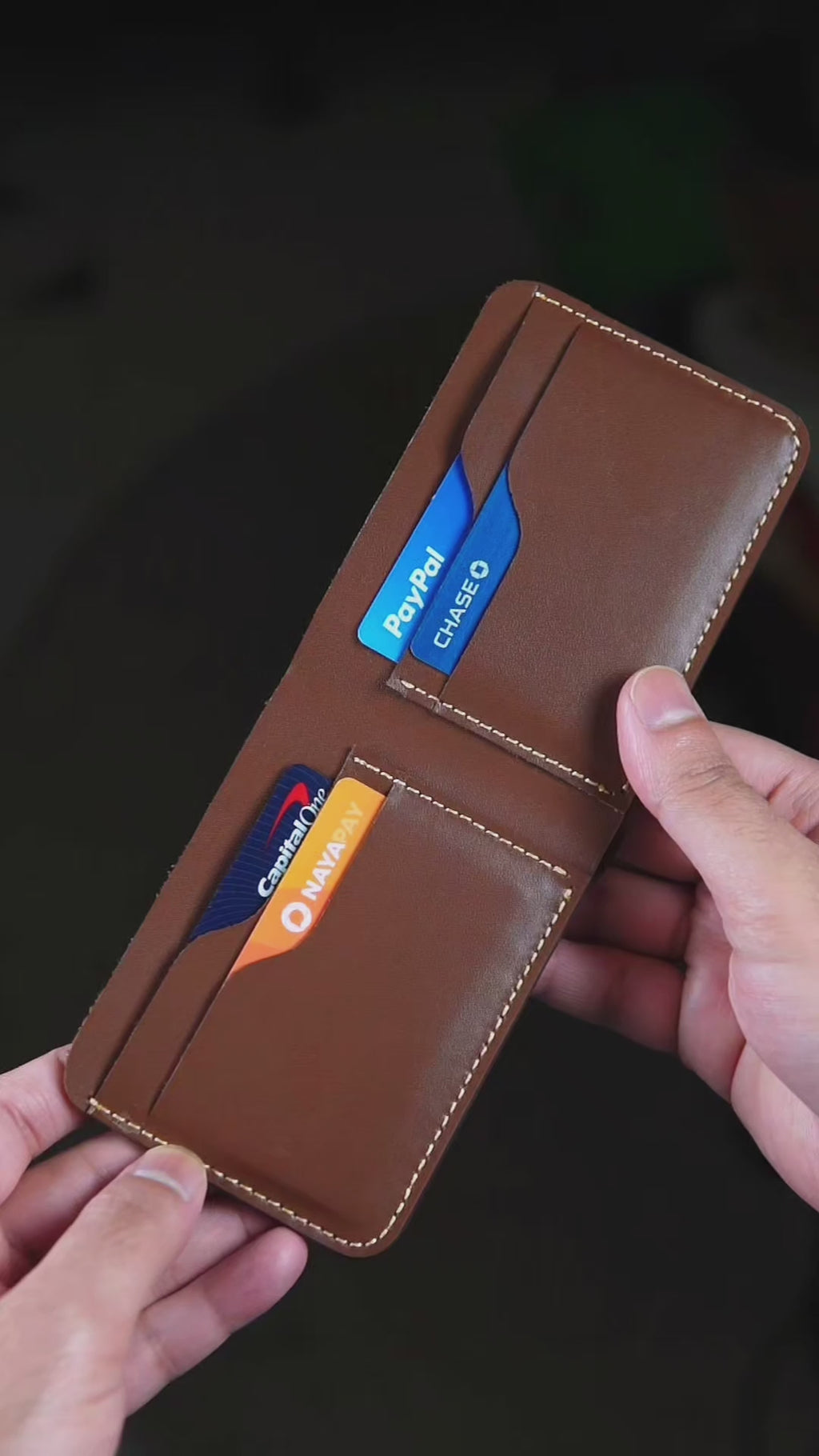 Handmade Brown Full Grain Leather Bifold Wallet - Slim Minimalist Design