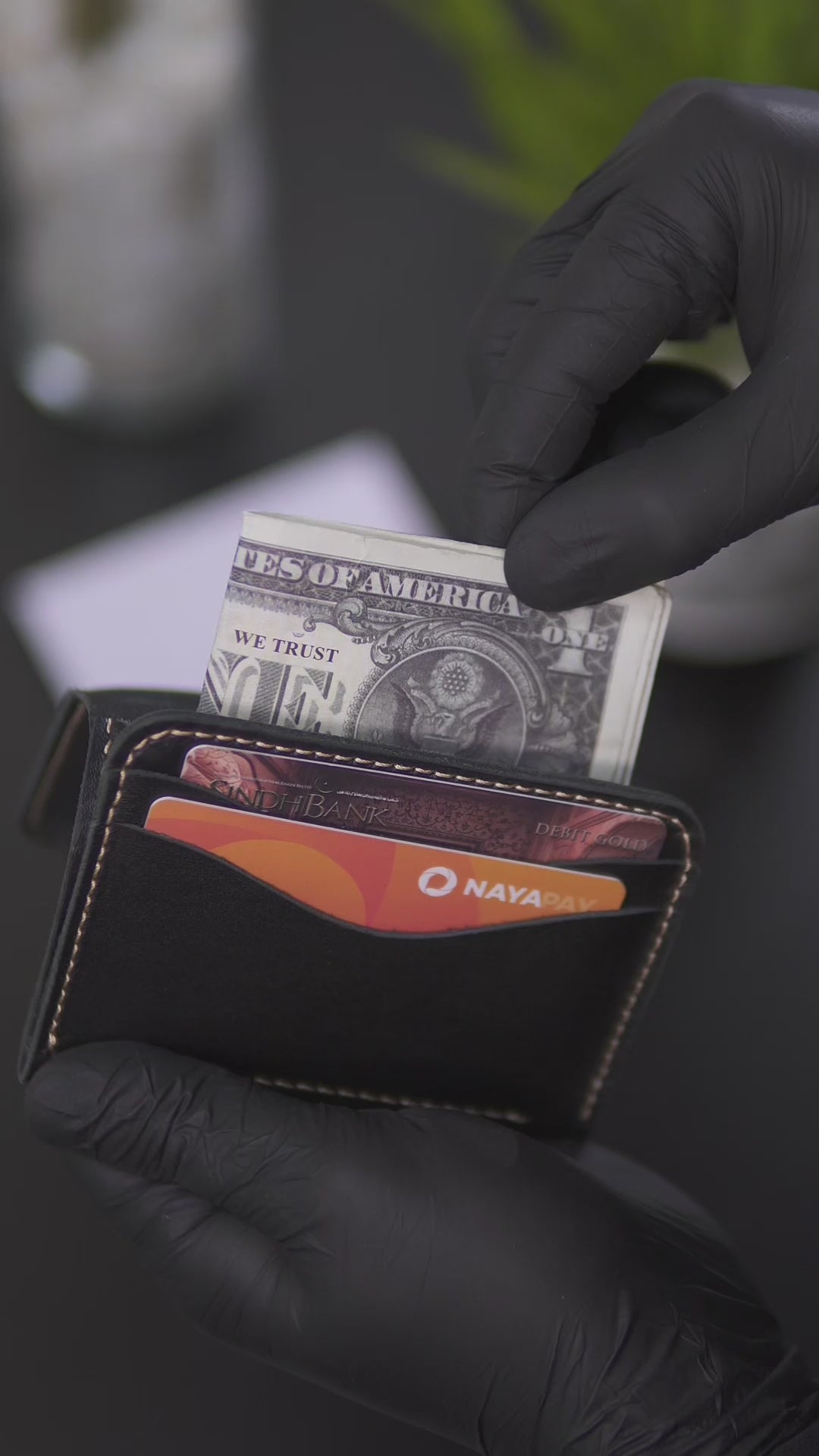 Handmade Full Grain Black Leather Bifold Wallet, Big Cash Pocket, Slim Minimalist Design